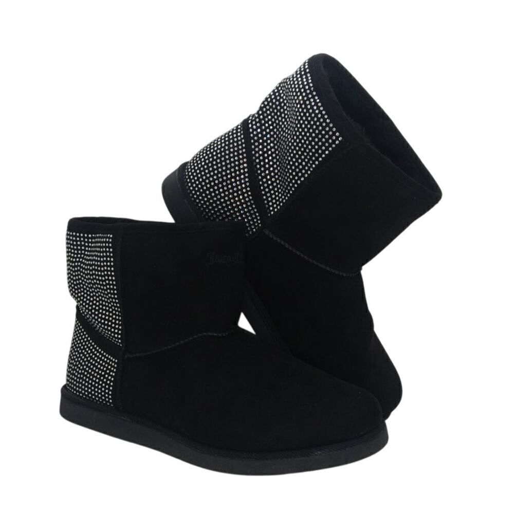 Juicy Couture Womens Pre-owned Black Suede, Silver Embellished Boots - sz. 8